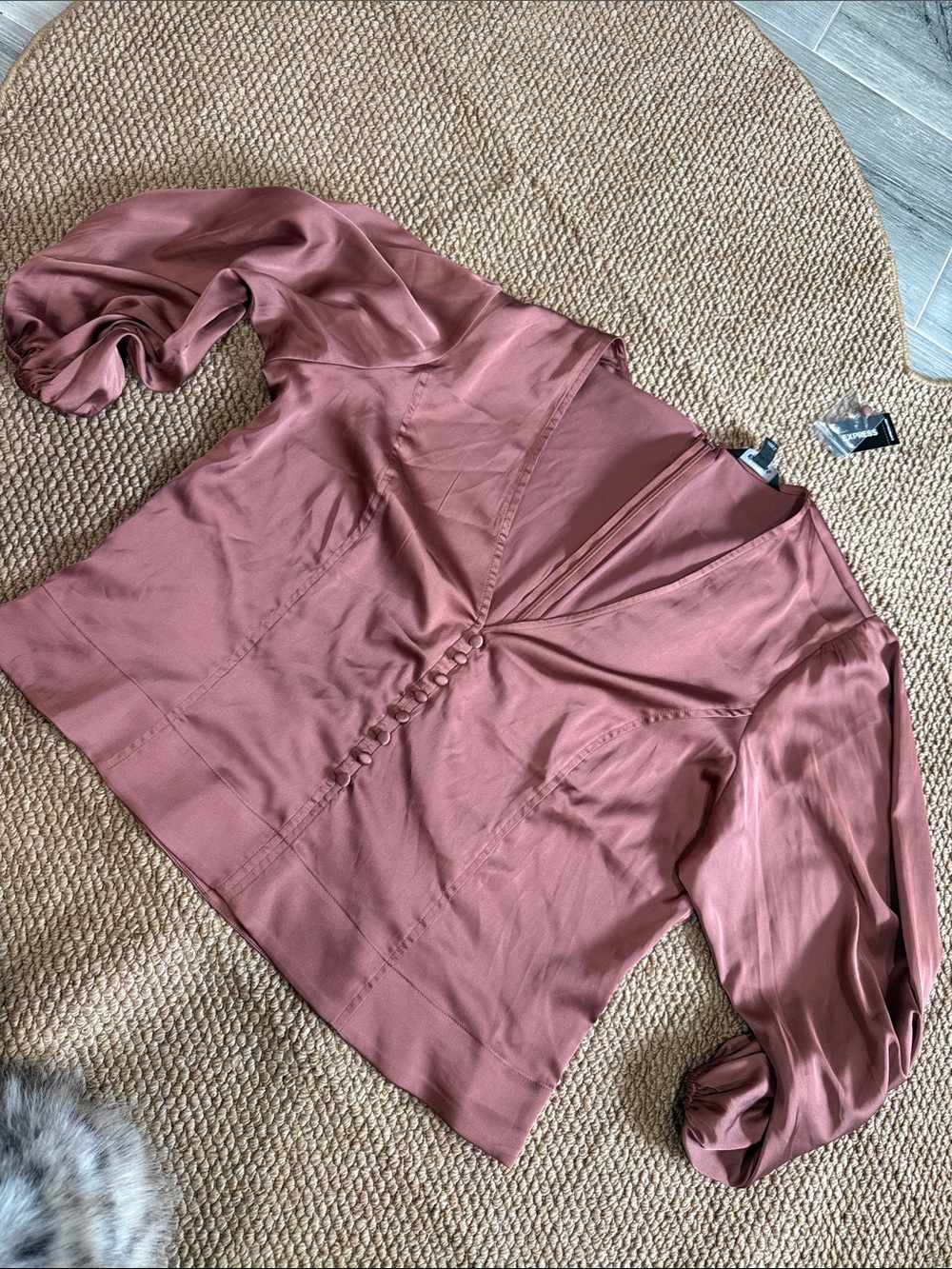 Express Satin V-Neck Button-Front Chemise in Mauve